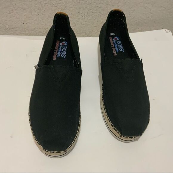 New BOBS From Skechers Women's Size 10 Shoe with Memory Foam Black Canvas Flats - Picture 3 of 12